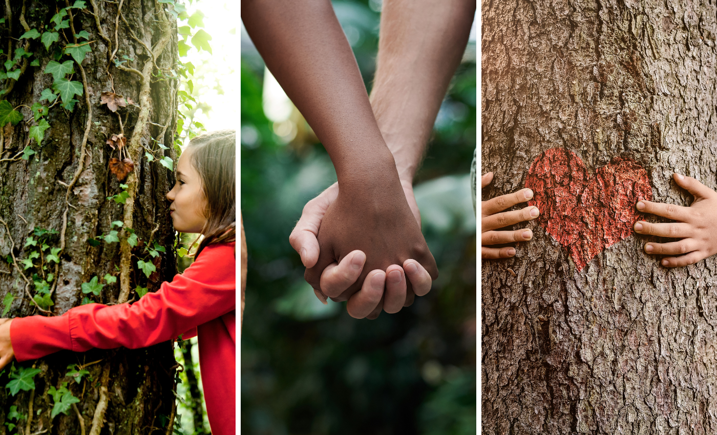 Grüne Geschenke aus Liebe zur Natur: Hand in Hand im Grünen und Baumumarmungen