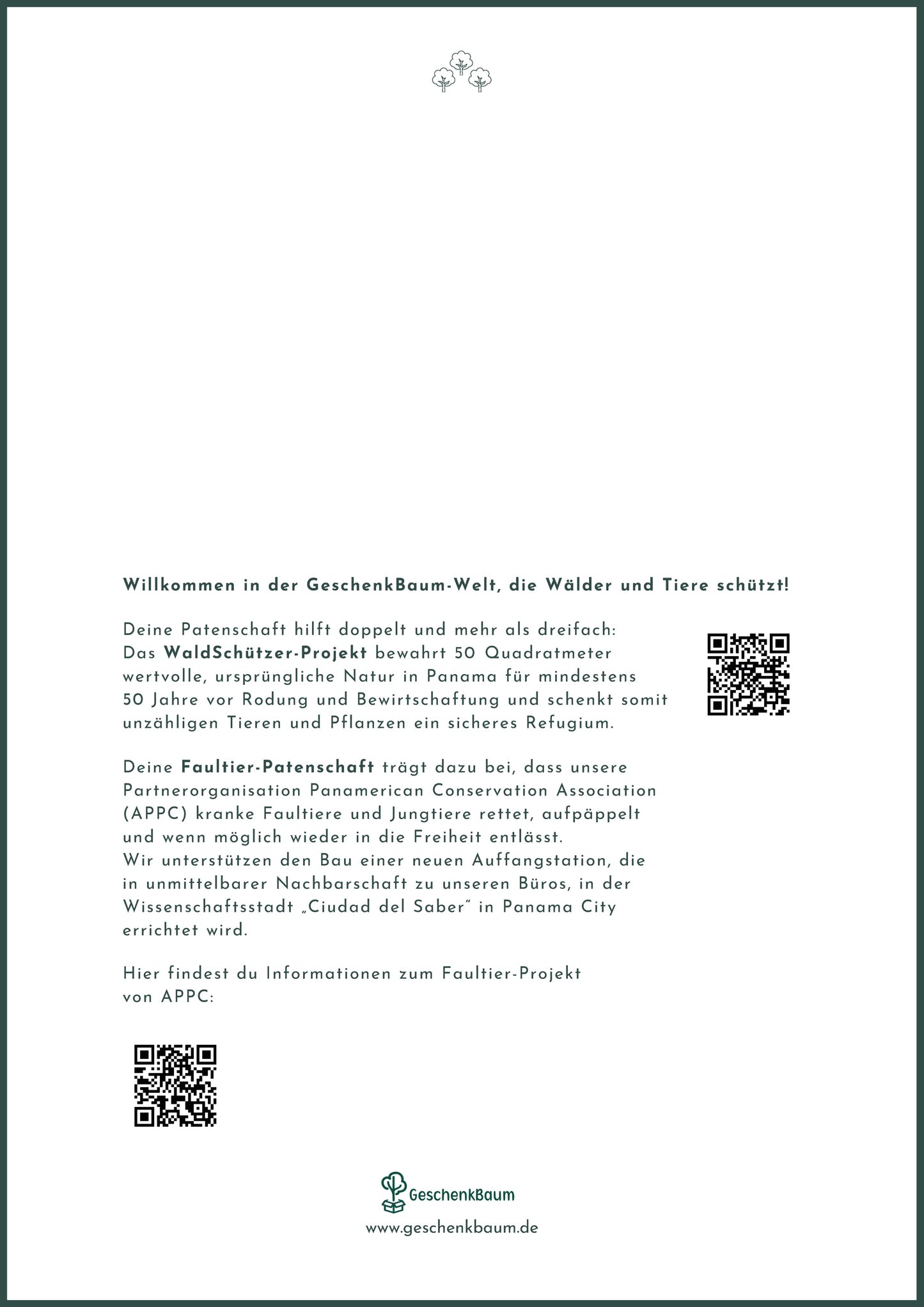 FaultierWald Zertifikat Rückseite