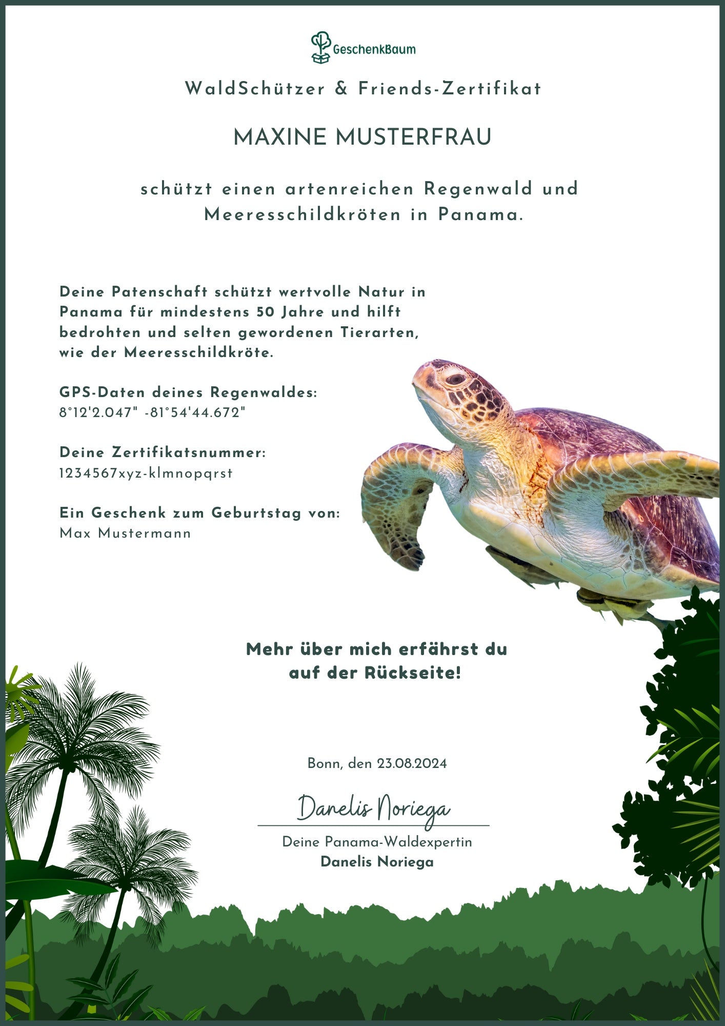Musterzertifikat Schildkröte