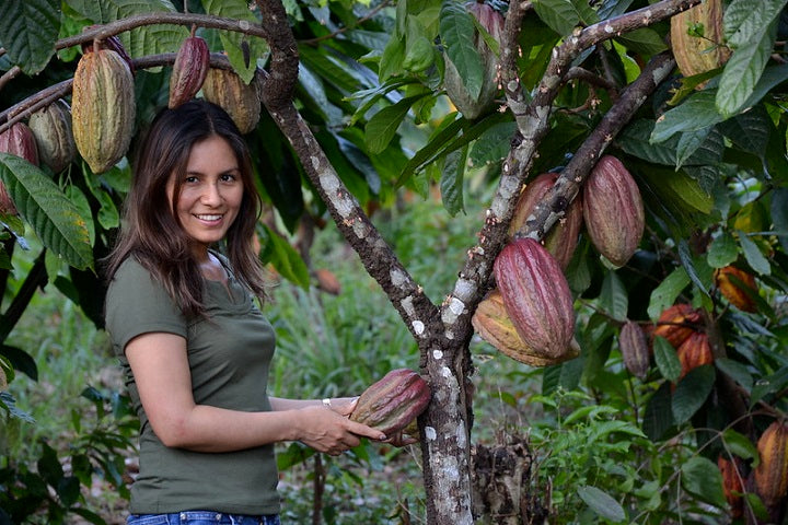 Kakaobaum und Projektmanagerin Marisol Najarro