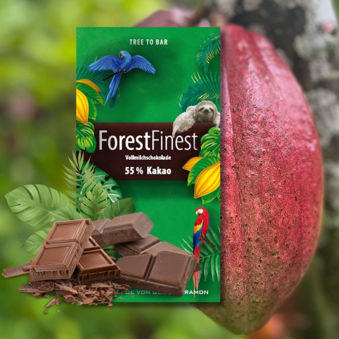 SchokoBaum Collage Schokoladenverpackung und Kakaofructht