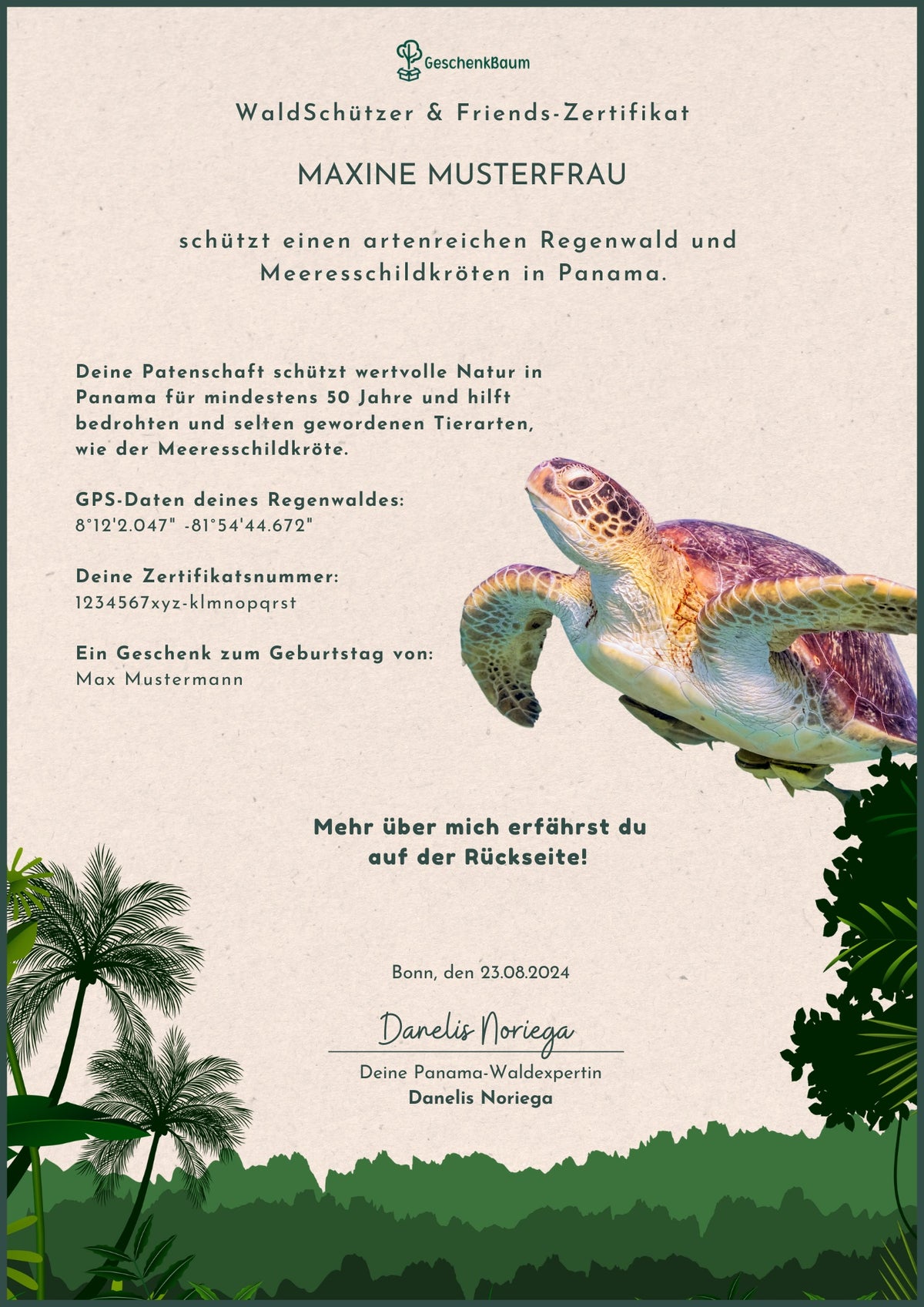 SchildkrötenWald Musterzertifikat