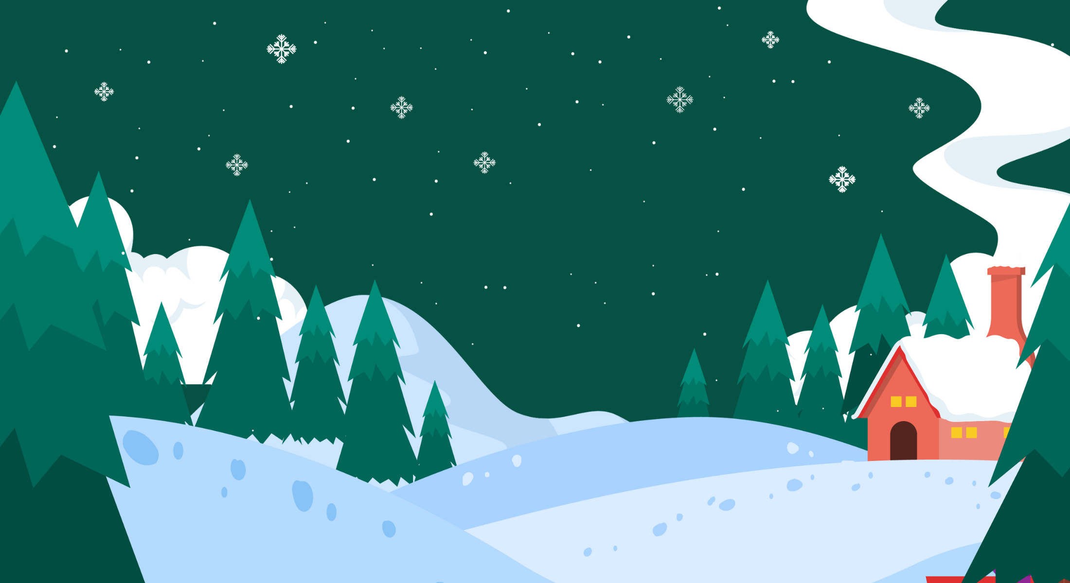 Eine verschneite Weihnachtslandschaft von Bäumen gesäumt. Baumpatenschaften sind das perfekte nachhaltige kleine Geschenk!